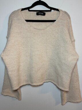 Fabrik Boat Neck Wool Blend Sweater Cream Beige Size Small Boho Minimalist
